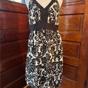 LOFT Black and White Floral Midi Dress